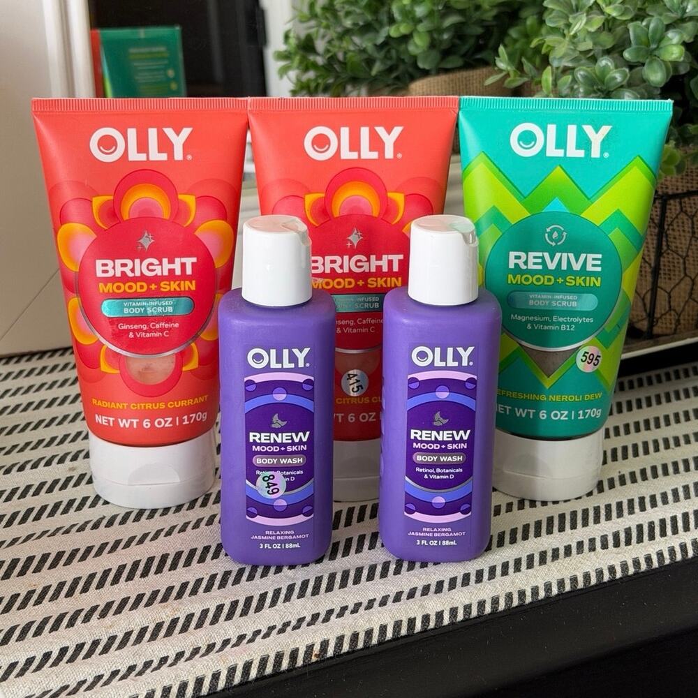 OLLY Mood + Skin Body Care Bundle 5pc Bright Renew Revive Scrub Wash New